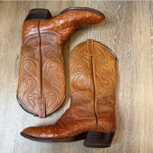 Vintage Dan Post Quill Ostrich Leather Western Cowboy Boots 8 B